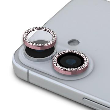 Protezione per obiettivo della fotocamera Guess Fixed Glitter per iPhone 16/16 Plus - Rosa