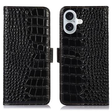 Custodia in Pelle a Portafoglio Serie Crocodile con RFID per iPhone 16