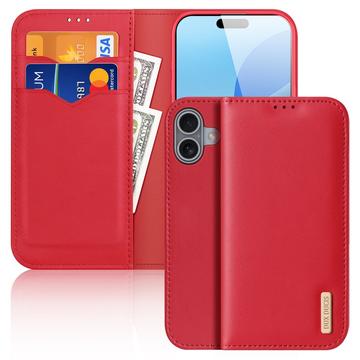 Custodia in Pelle a Portafoglio Dux Ducis Hivo per iPhone 16 - Rossa