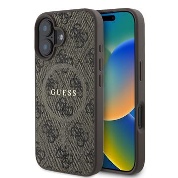 Custodia ad anello colorata per iPhone 16 Guess 4G - Compatibile con MagSafe - Marrone