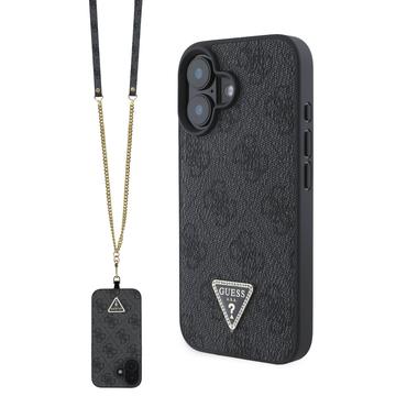 Custodia Guess 4G Strass Triangle Metal Logo con tracolla per iPhone 16