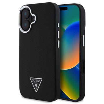 Custodia per iPhone 16 Guess Grained Triangle Logo - Compatibile con MagSafe - Nera