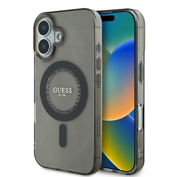 Custodia Guess IML Rhinestones per iPhone 16 - Compatibile con MagSafe - Nero