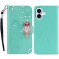 iPhone 16 Custodia portafoglio con strass gufo