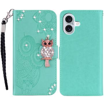 iPhone 16 Custodia portafoglio con strass gufo