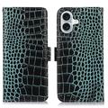 Custodia in Pelle a Portafoglio Serie Crocodile con RFID per iPhone 16 Plus - Verde