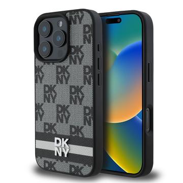 Custodia per iPhone 16 Pro DKNY Motivo a scacchi e strisce - Nera