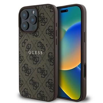 Custodia ad anello colorata per iPhone 16 Pro Guess 4G - Compatibile con MagSafe - Marrone