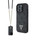 Custodia Guess 4G Strass Triangle Metal Logo con tracolla per iPhone 16 Pro - Marrone