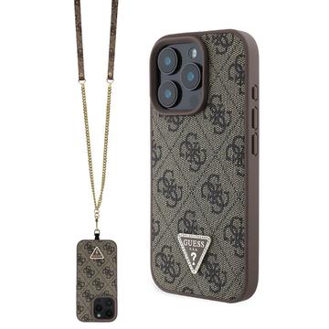 Custodia Guess 4G Strass Triangle Metal Logo con tracolla per iPhone 16 Pro