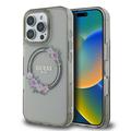 Custodia iPhone 16 Pro Guess IML Flowers Wreath - Compatibile con MagSafe - Nera