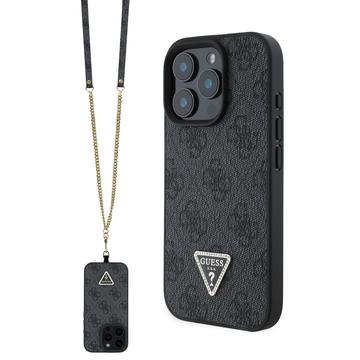 Custodia Guess 4G Strass Triangle Metal Logo con tracolla per iPhone 16 Pro Max