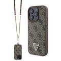 Custodia Guess 4G Strass Triangle Metal Logo con tracolla per iPhone 16 Pro Max - Marrone