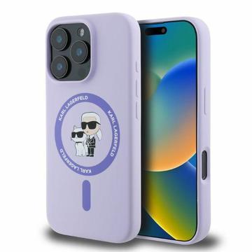 Custodia MagSafe in silicone liquido Karl Lagerfeld Karl and Choupette per iPhone 16 Pro Max - Viola