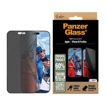 Proteggi Schermo PanzerGlass Ultra-Wide Fit Privacy EasyAligner per iPhone 16 Pro Max - Bordo Nero