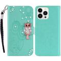 iPhone 16 Pro Custodia portafoglio con strass gufo