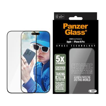 Proteggi schermo iPhone 16 Pro PanzerGlass Ceramic Protection Ultra-Wide Fit EasyAligner - 9H - Bordo nero