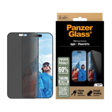 Proteggi Schermo PanzerGlass Ultra-Wide Fit Privacy EasyAligner per iPhone 16 Pro - Bordo Nero