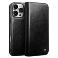 Custodia in pelle a portafoglio iPhone 16 Pro Qialino Classic - nera