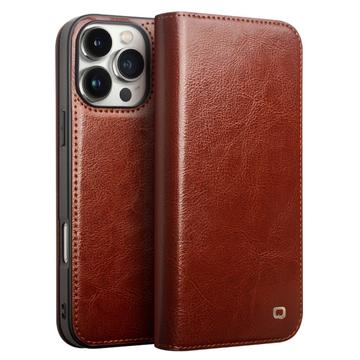 Custodia in pelle a portafoglio iPhone 16 Pro Qialino Classic - Marrone Scuro