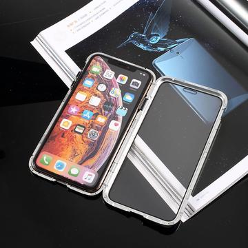 iPhone XS/X Magnetic Case with Tempered Glass - Silver