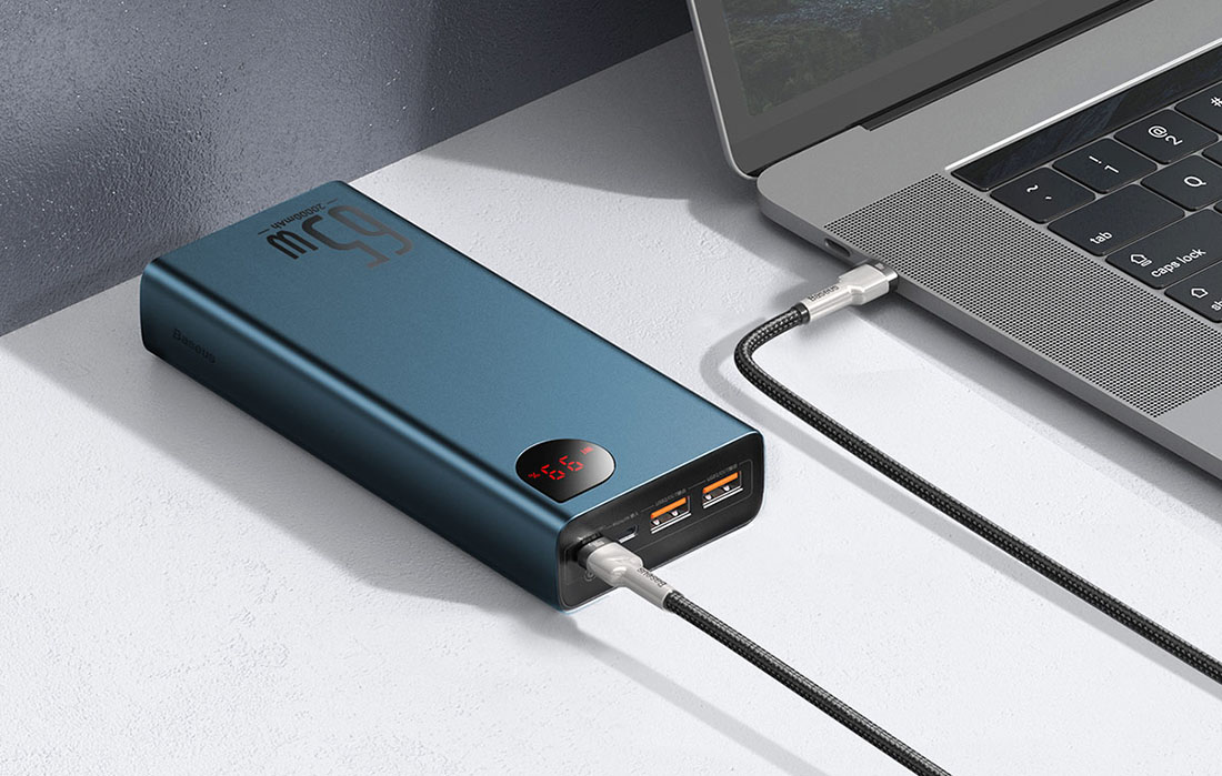 Baseus Adaman Metal Digital Display Quick Charge Powerbank 20000mAh/65W - 2xUSB-A, USB-C - Blu